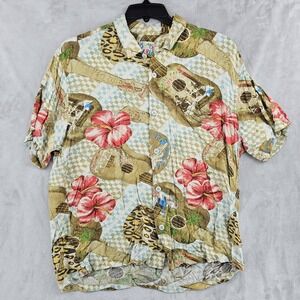Vintage Jams World Hawaiian Guitar Shirt Mens Large Rayon